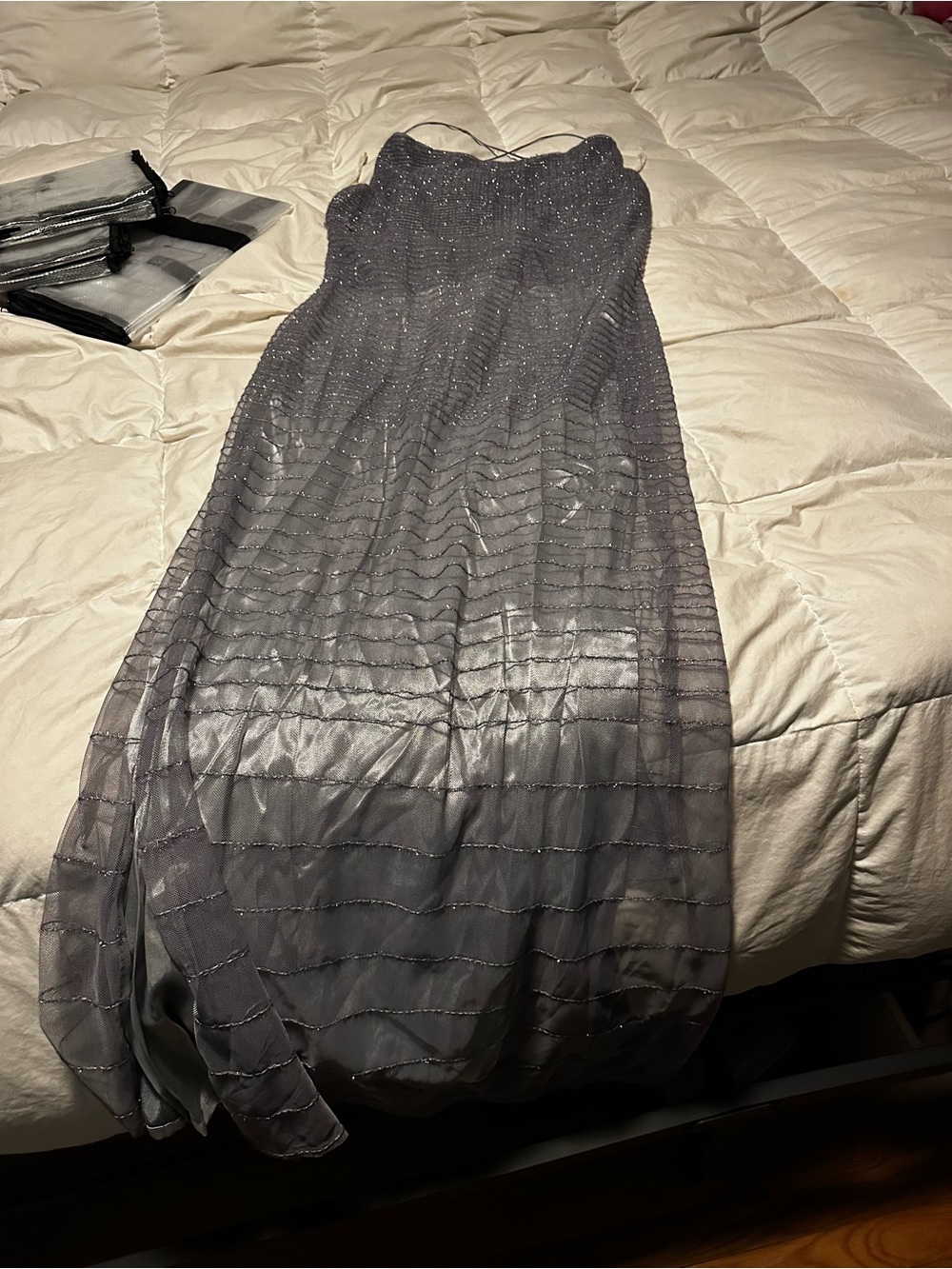 Sparkle sequined Strapless Evening Gown in Gray size 10